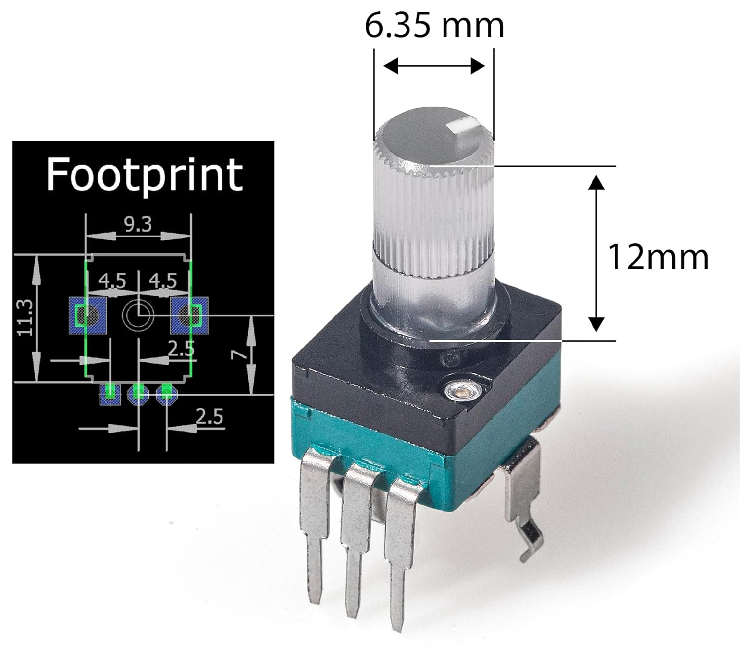Clear Shaft knobless snap-in 12mm Vertical PCB RV097 Potentiometer Assortment for Illumation B1K B5K B10K B20K B50K B100K B200K B500K B1M A10K A100K Linear logarithmic SMD 9mm Body