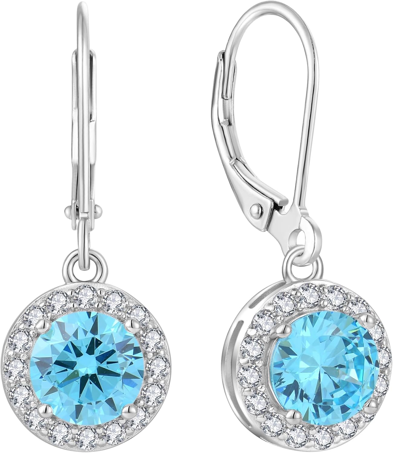 925 Sterling Silver Dangle Drop Earring with Round Leverback Birthstone Jewelry for Her
