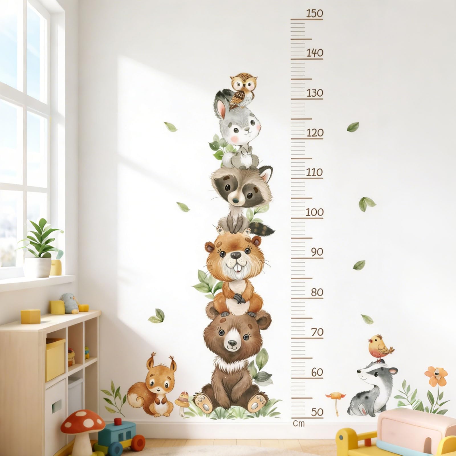 Sticker Toise Murale Enfant Autocollante Toise Murale Sticker Animaux Tableau de Croissance Règle de Hauteur Muraux pour Garçon et Fille