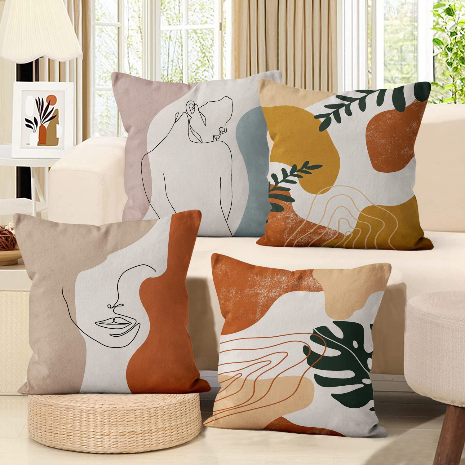 ZWJD Federa per Cuscino Decorativa in Lino 50x50 Set di 4 Fodere per Cuscini Motivo Geometrico Fodere per Cuscini per Divano Camera da Letto Divano Cuscino per Esterno 50x50 A082-20