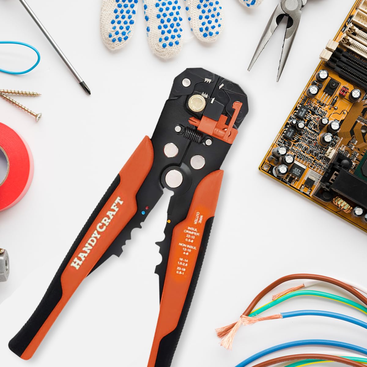 HandyCraft - Pelacables, cortador y crimpadora 5 en 1, herramienta de pelado automático para cables eléctricos de 10-24 AWG, herramienta manual de precisión multifunción