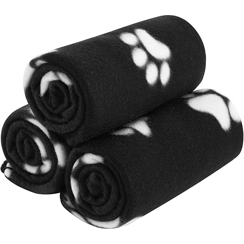 CAI TENG 3 Pack Pet Blankets for Small Dogs Dog Blanket 21x30 Inch Soft Pet Fleece Blanket Warm Puppy Essentials for Bed Cute Paw Printed Throw Dog Black
