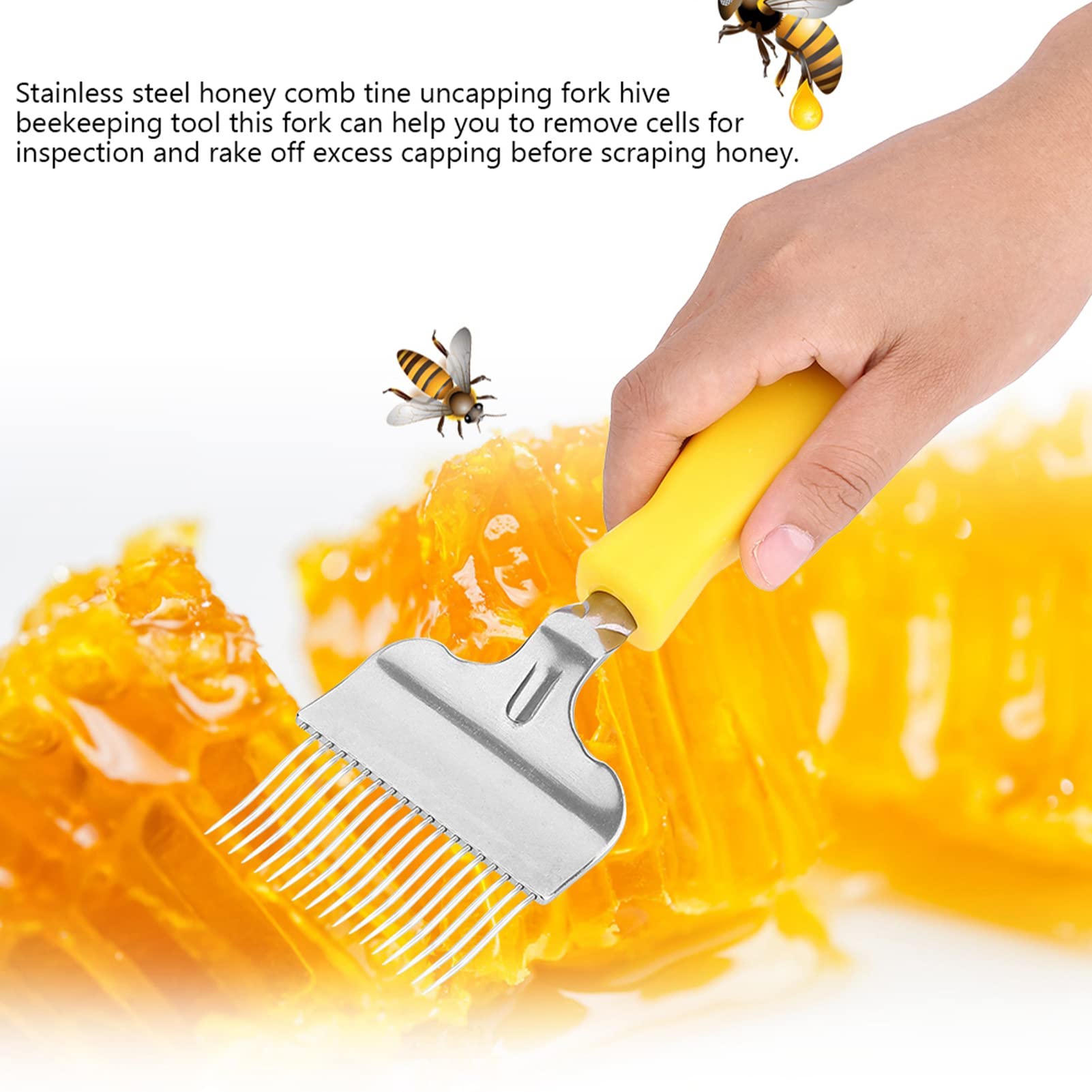 Fourche à Désoperculer En Acier Inox – 21 Dents, Manche Plastique, Pour Apiculture, Récolte Miel