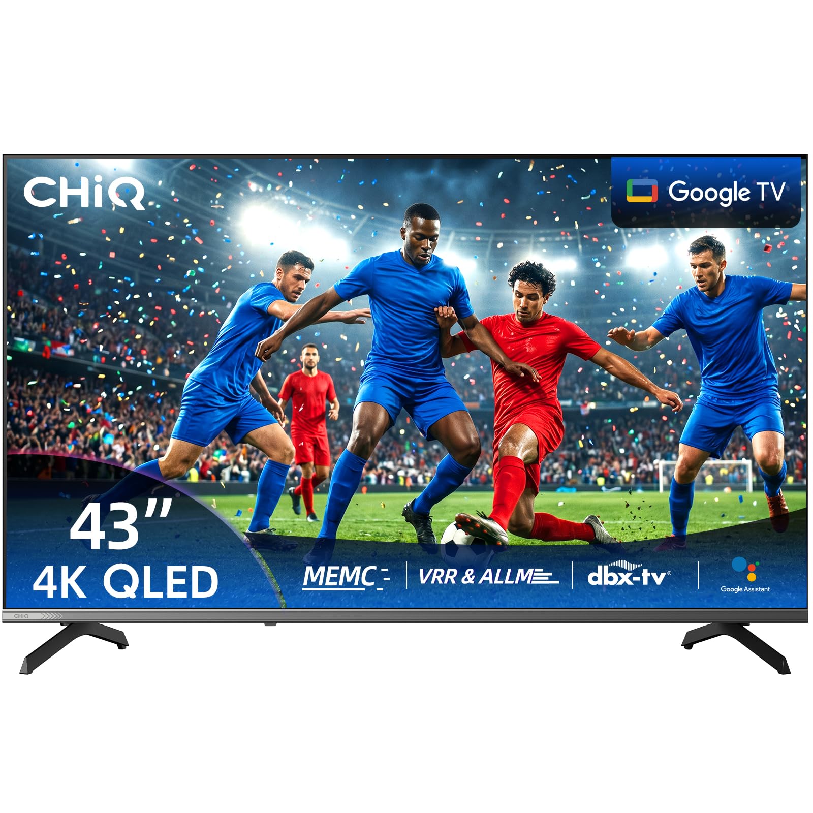 CHIQ U43QST 43 Zoll (109 cm) 4K UHD QLED Smart Google TV mit HDR10, ALLM & VRR für Spiele, MEMC, Sprachsteuerung, Ultra-dünnes Metal-Design, Dolby Audio, 2.4G/5G WLAN (Neues Modell)
