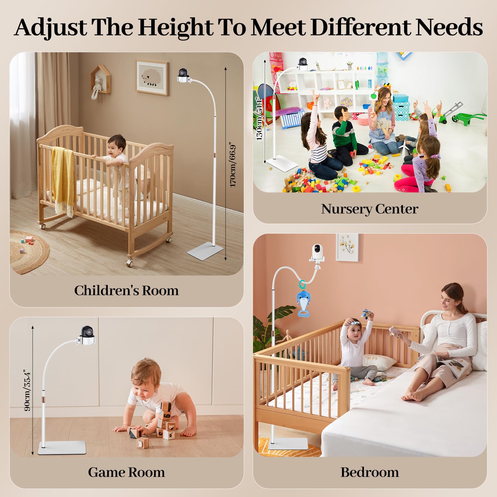 Supporto per baby monitor con filettatura da 1/4", 90 – 175 cm, altezza regolabile, supporto universale per fotocamera di sorveglianza, compatibile con monitor/telecamera di sicurezza