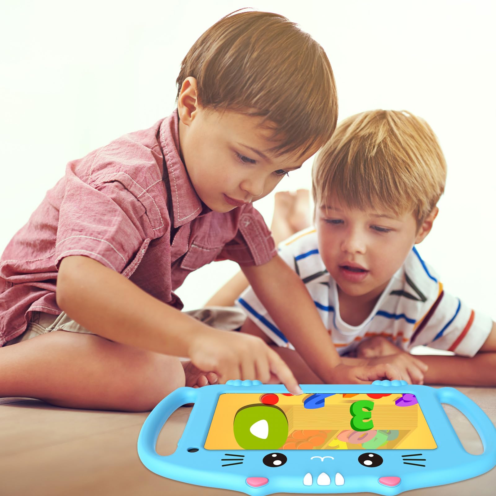 ascrecem Tablette Enfants 7 Pouces Tablette Tactile Enfant avec WiFi 2Go RAM 32Go ROM Android Tablette Educative avec Contrôle Parental Jeux Éducatifs Étui Antichoc de 3-14 Ans Garçon Fille (Bleu)