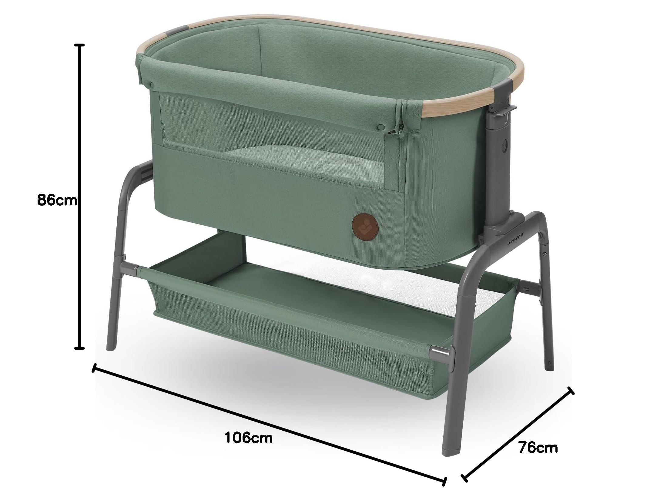 Maxi-Cosi Iora Culla Neonato, Culla Co-Sleeping 0-6 mesi, max 9 kg, Altezza Regolabile, Materassino Culla, Ampio Cestello, Beyond Green