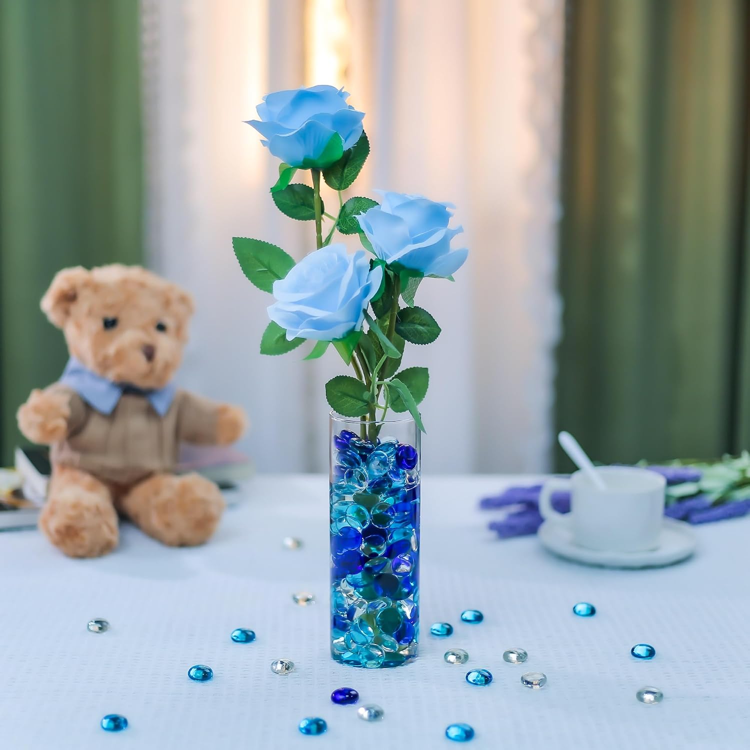 CYS EXCEL Clear Glass Cylinder Flower Vase (H:8" D:3") Hurricane Floating Candle Holder Table Wedding Centerpiece Home Decor