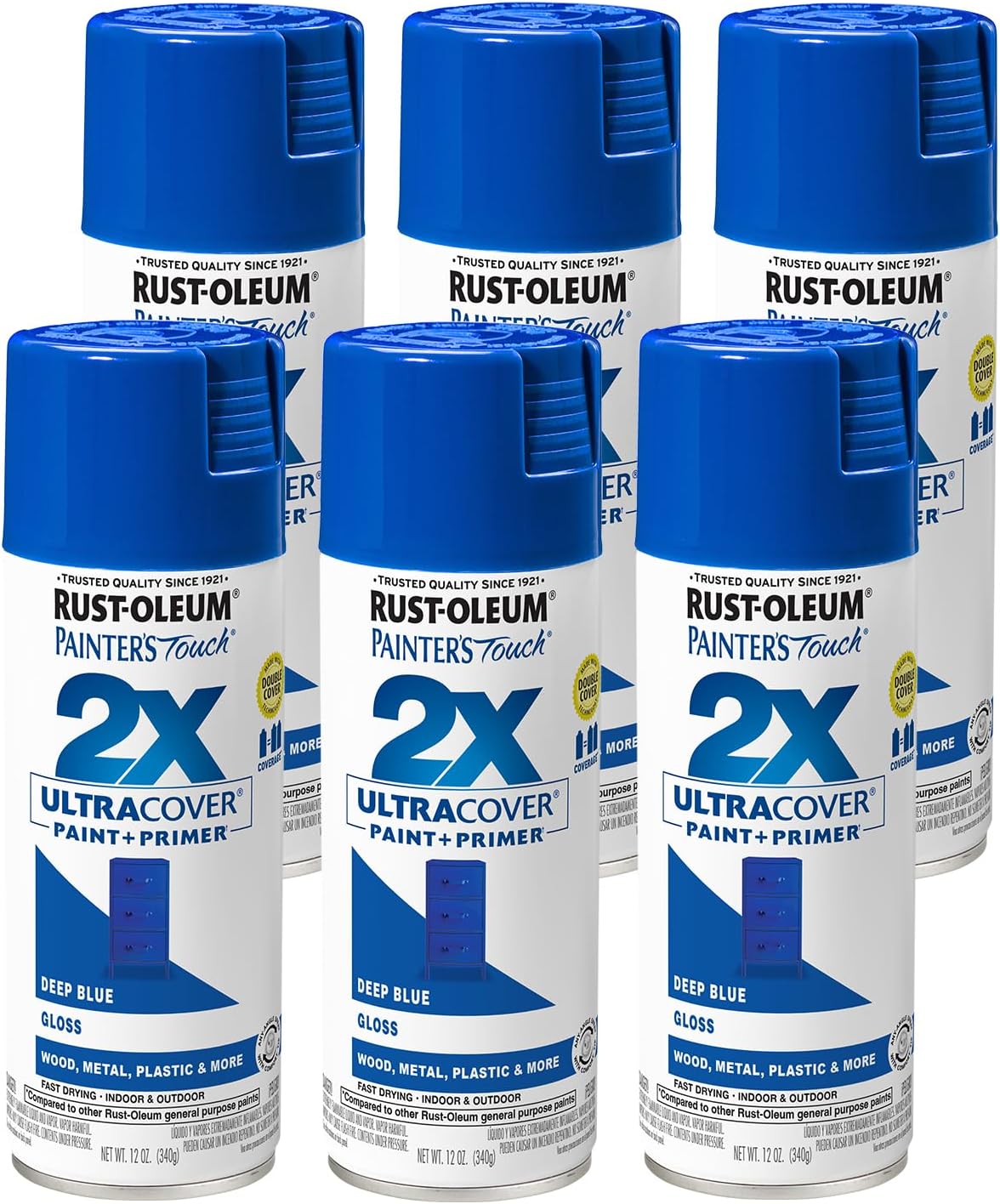 Painter's Touch 2X Ultra Cover Spray Paint, 12 oz, Gloss Deep Blue (6 pack)