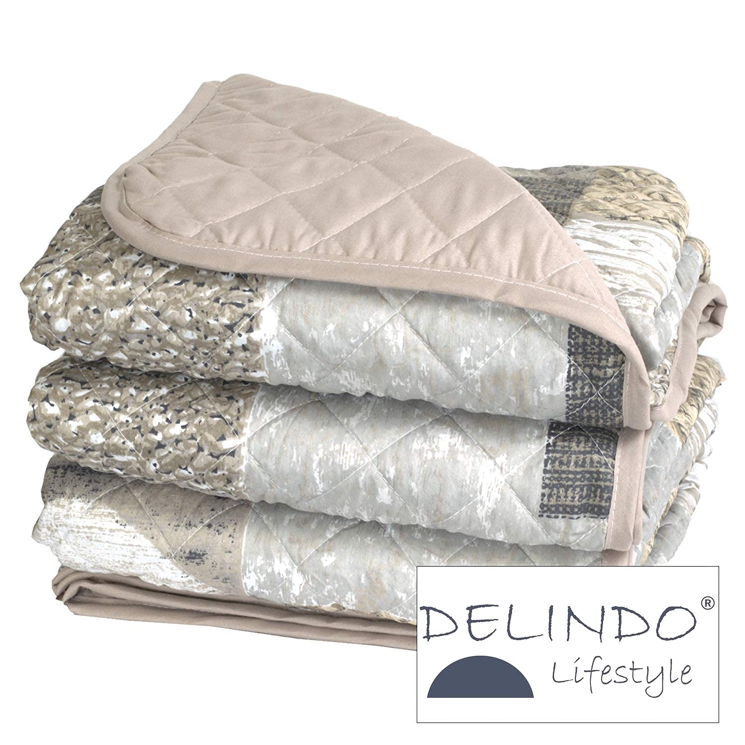 Delindo Lifestyle Couvre-lit Coeur, Jeté de Lit, pour lit Double, Patchwork Marron, 240x260 cm