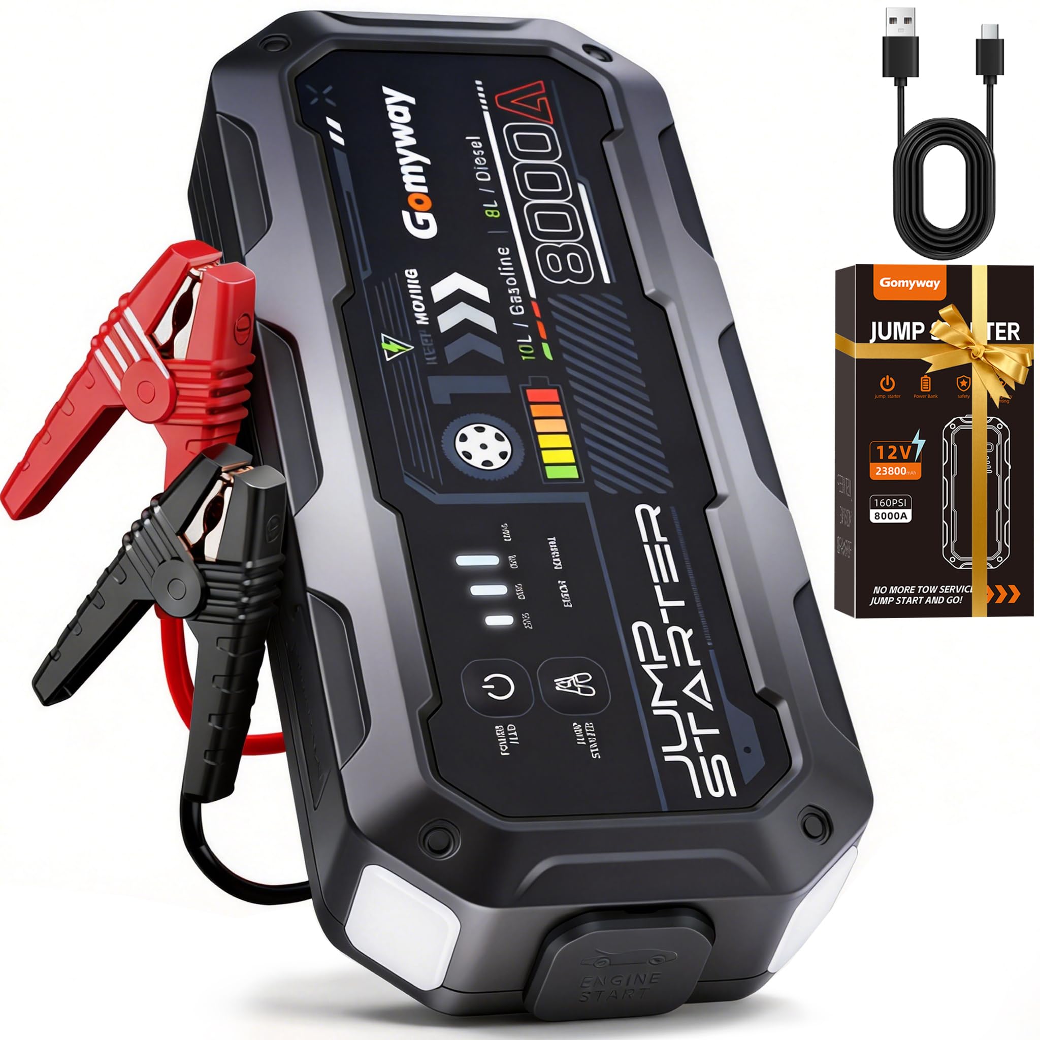 Booster Avviamento Auto 8000A Portatile Avviatore di Batteria Auto/Moto/Motoscafo(fino a ALL Gas/10.0L Diesel), 12V Avviatore di emergenza per Auto (Grigio scuro)