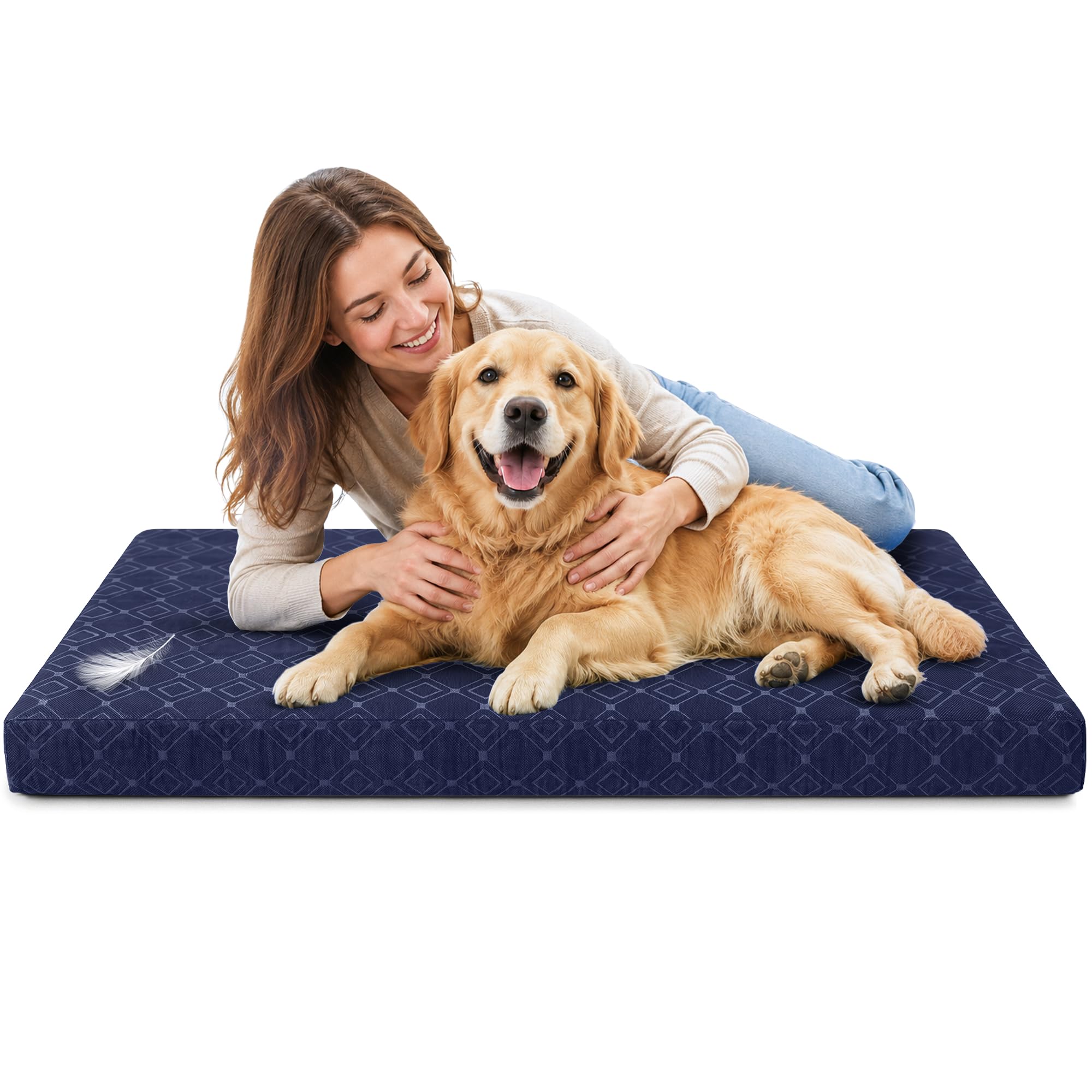 SAPPHIRE Dog Crate Mat, High Density Foam Dog Bed with Removable Zip Cover, Water Resistant Polyester Dog Cage Cushion, Kennel Mat for Small, Medium, Large & XL Dogs (Navy, XL)