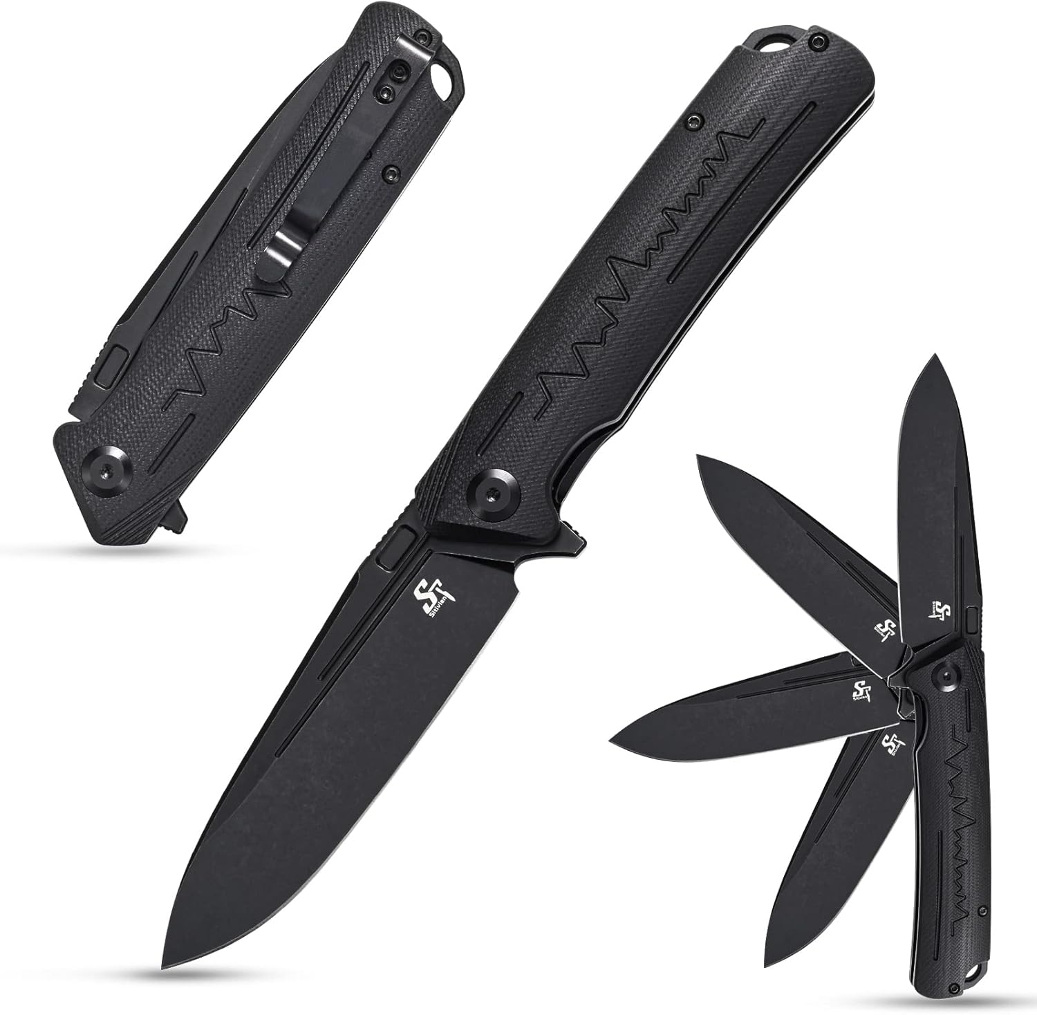Sitivien ST136 Folding Knife,D2 Blade,G10 Handle EDC Tool Knife for Outdoor Hiking Camping(Black)