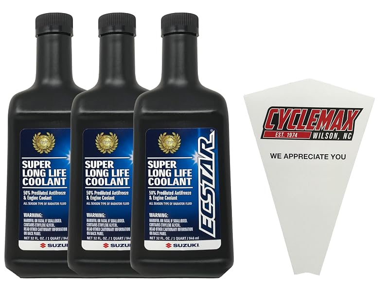 Kit CYCLEMAX com 3 frascos de fluido de arrefecimento pré-misturado compatível com Suzuki Ecstar 990A0-02E00-01Q e funil descartável