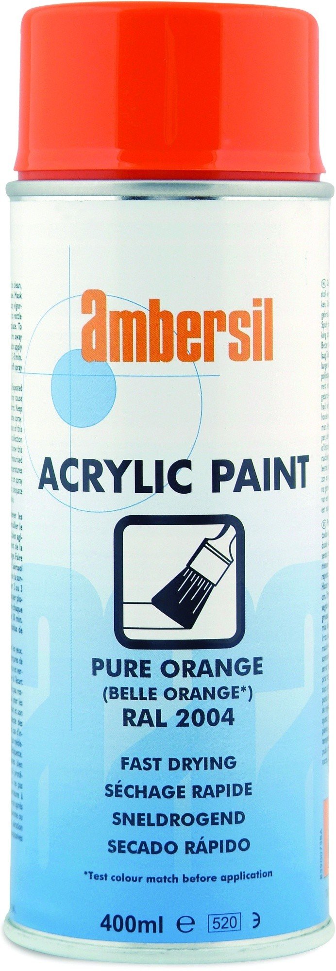 Ambersil Acrylic Paint Pure Orange 400Ml Ral 2004 Fast Drying 5M UV Resistance