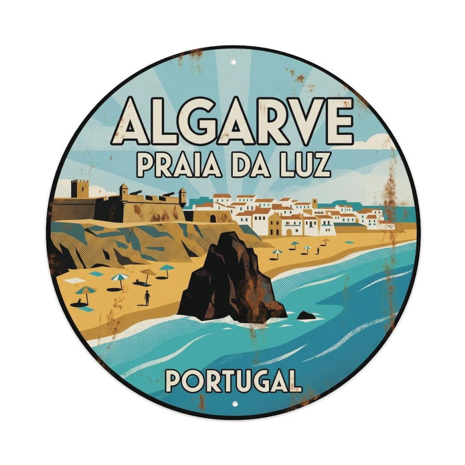 Olhnbad 08X08inch Style Heritage Portugal Algarve Coast Traditional Travel Art Metal Tin Sign
