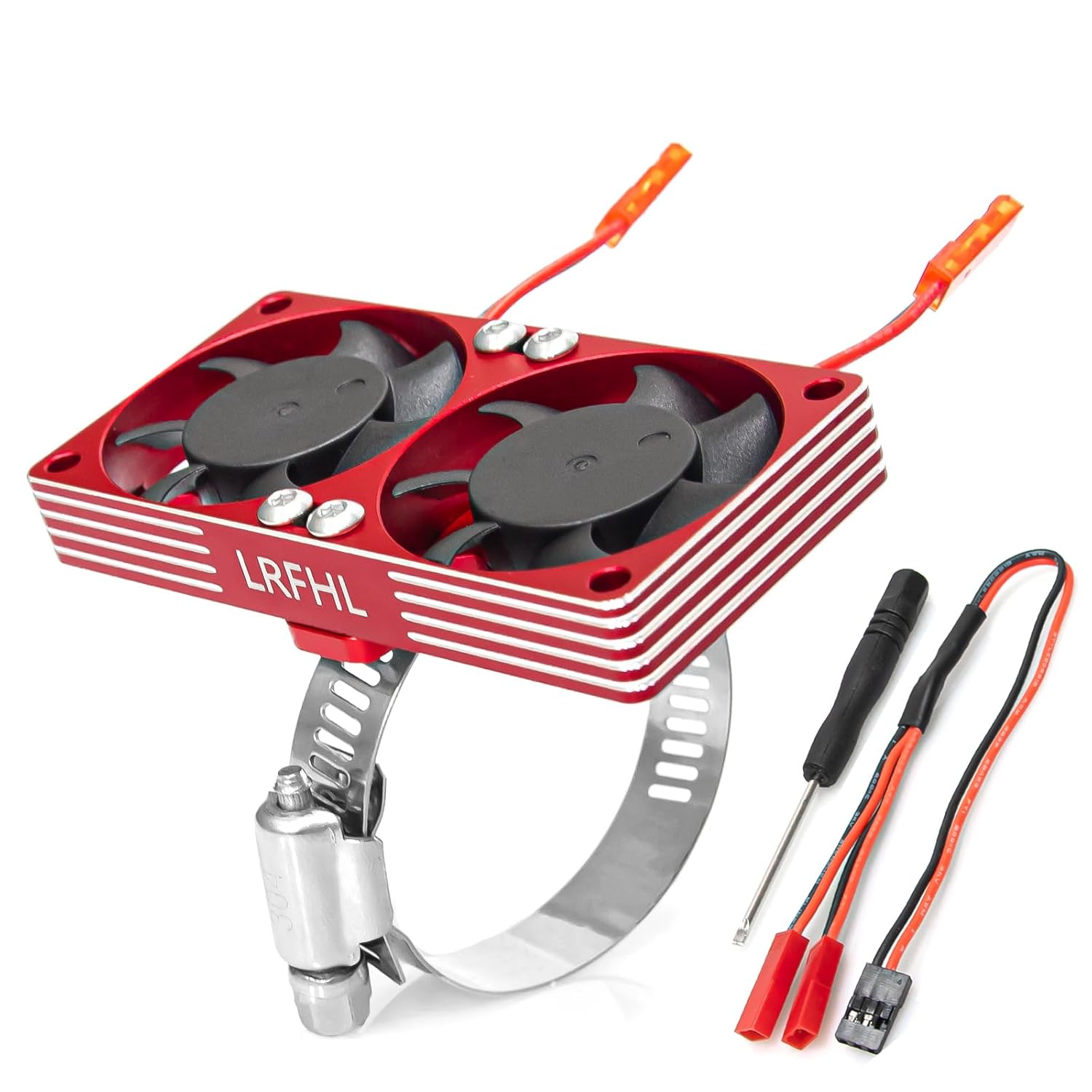 LRFHL RC Cooling Fan Aluminum Heat Sink Motor Cooling Dual Fan 22000 RPM with Adjustable Mount 40-50mm for 1/7 1/8 1/10 RC Crawler Car 4284 4985 1717 Motor Heat Sink