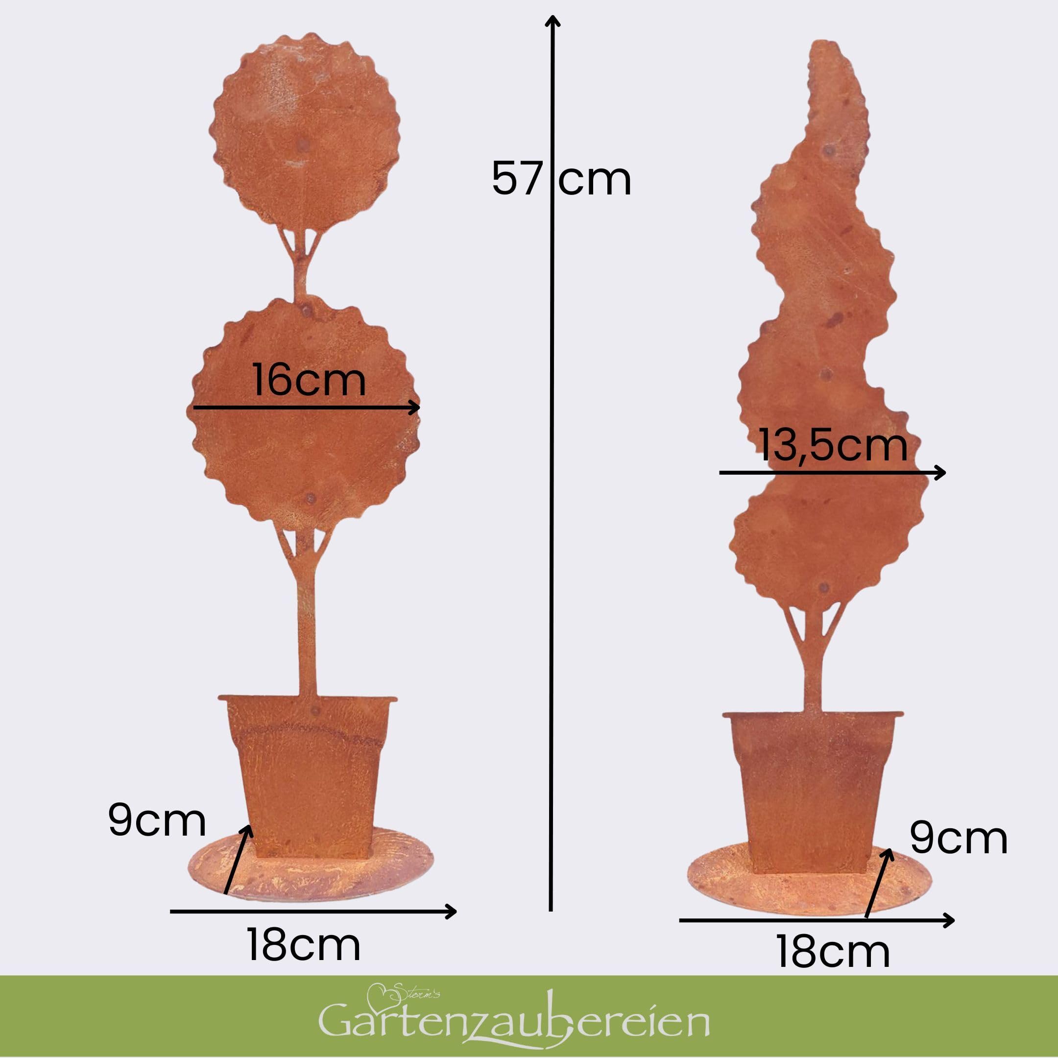 Storm's Gartenzaubereien Metalldeko in Rost Baum im 2er Set mit Formschnitt 57cm zum Stellen Edelrost Deko für Balkon und Terrasse
