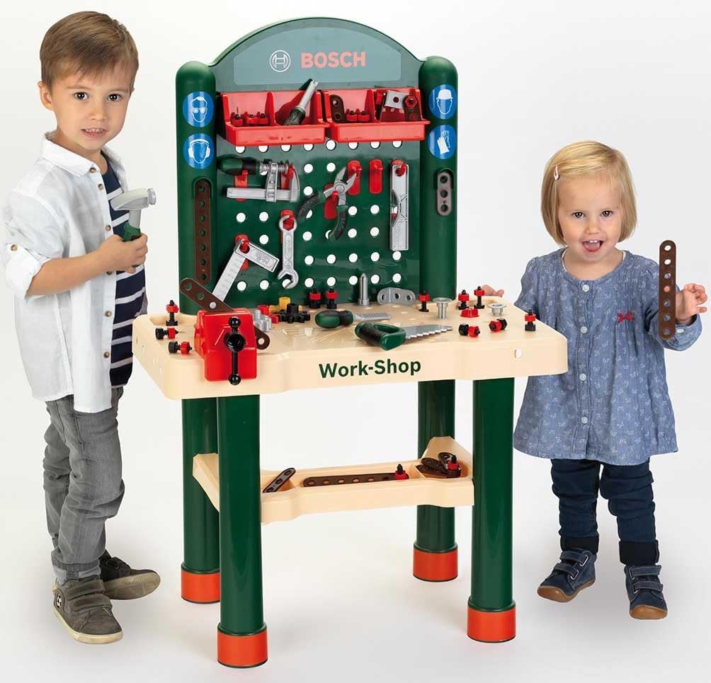 Theo Klein 8461 Bosch Workshop I Work Surface with Learning Function and Hammer - and - Nails Game I with Tools and Much More I Toy for Children Aged 3 Years and up