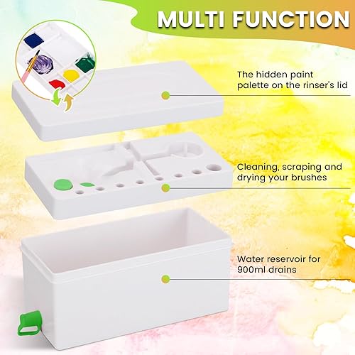 Miniatura 3 de Limpiador de pinceles, suministros de pintura mejorados 4 en 1, soporte para pinceles con paleta, enjuague de pinceles para acrílico, acuarela y