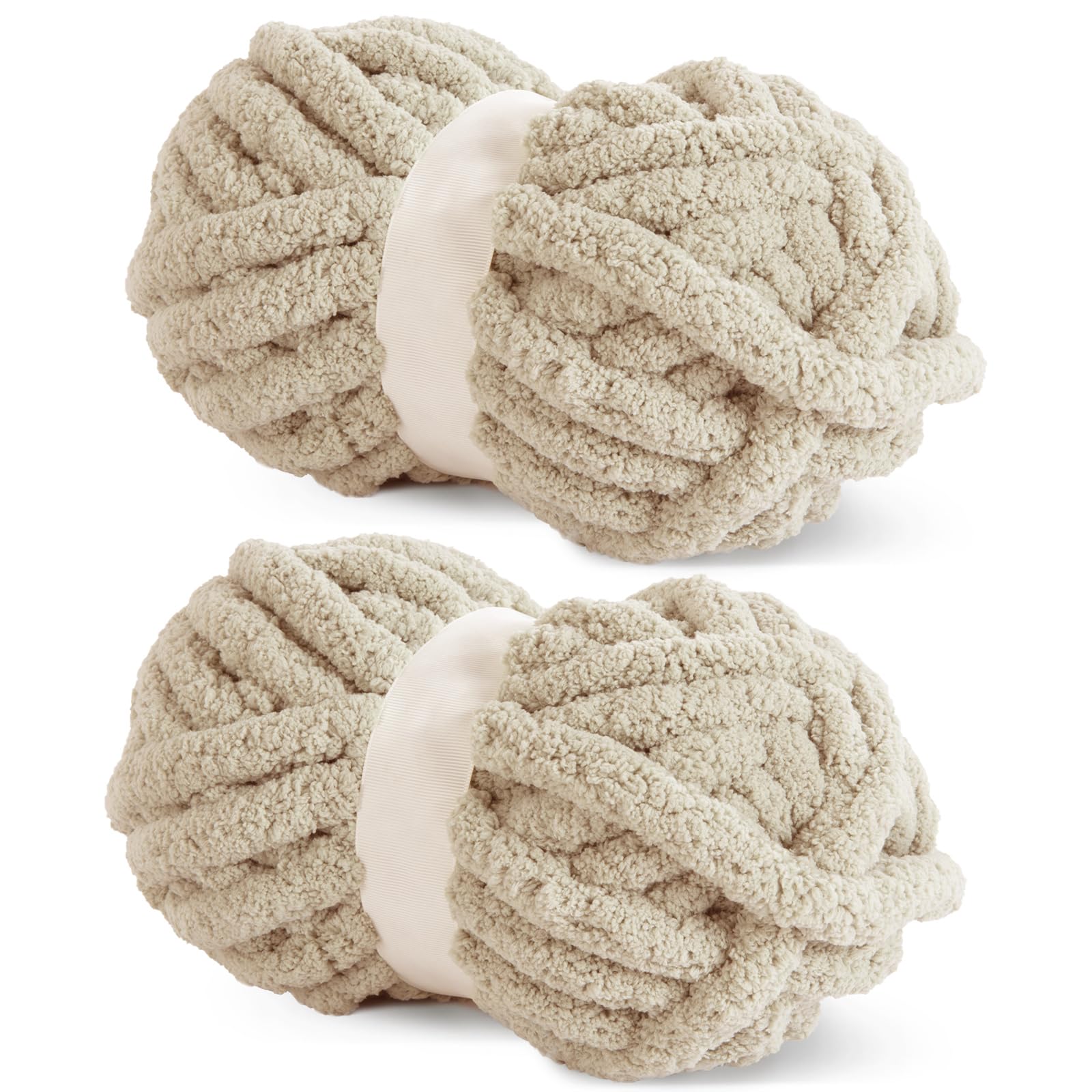 HOMBYS Khaki Chunky Chenille Yarn for Crocheting, Bulky Thick Fluffy Yarn for Knitting,Super Bulky Chunky Yarn for Hand Knitting Blanket, Soft Plush Yarn, 2 Jumbo Pack (27yds,8 oz Each Skein) — image 1