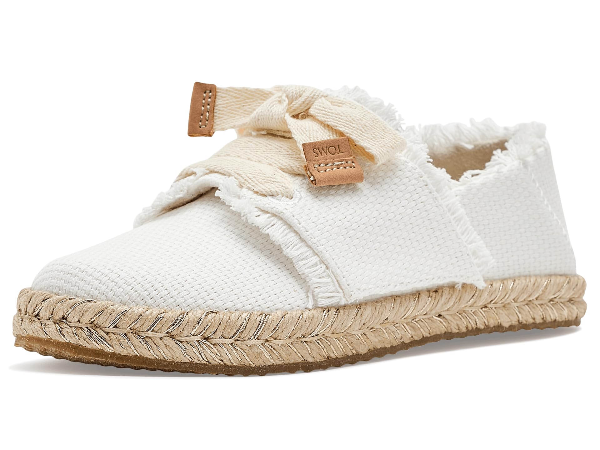 TOMS Youth Girl's Carolina Lace Up Espadrille Loafer Flat, White Beachside Woven/Fray, 12.5 UK