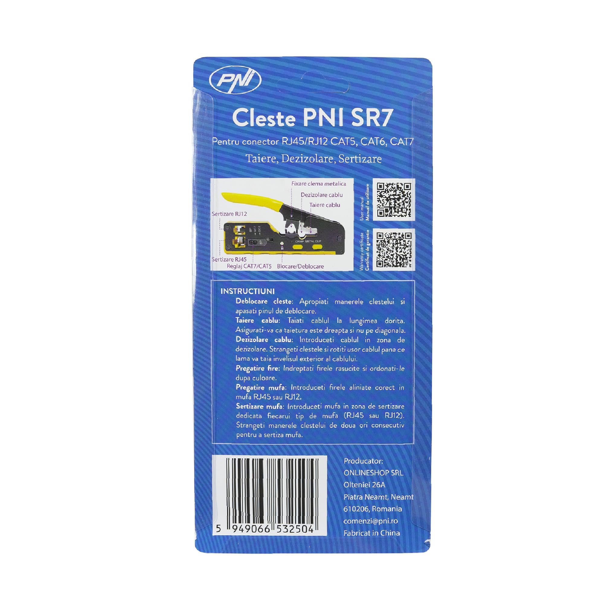 PNI Pinza SR7, per tagliare, spellare cavi e crimpare spine RJ12, RJ45 CAT5, CAT6, CAT7