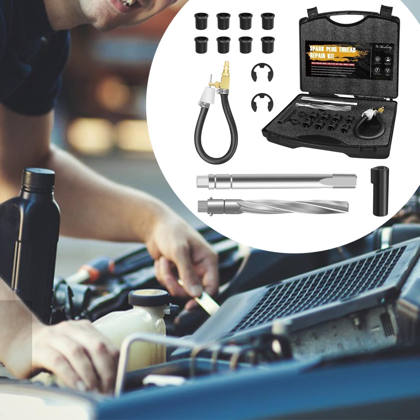 MagiDeal Spark Plug Thread Repair Tool Kit M14-1.25 Inserts with Carry Case Screw Tap Cylinder Leakage Tester Spark Plug Threader Tool