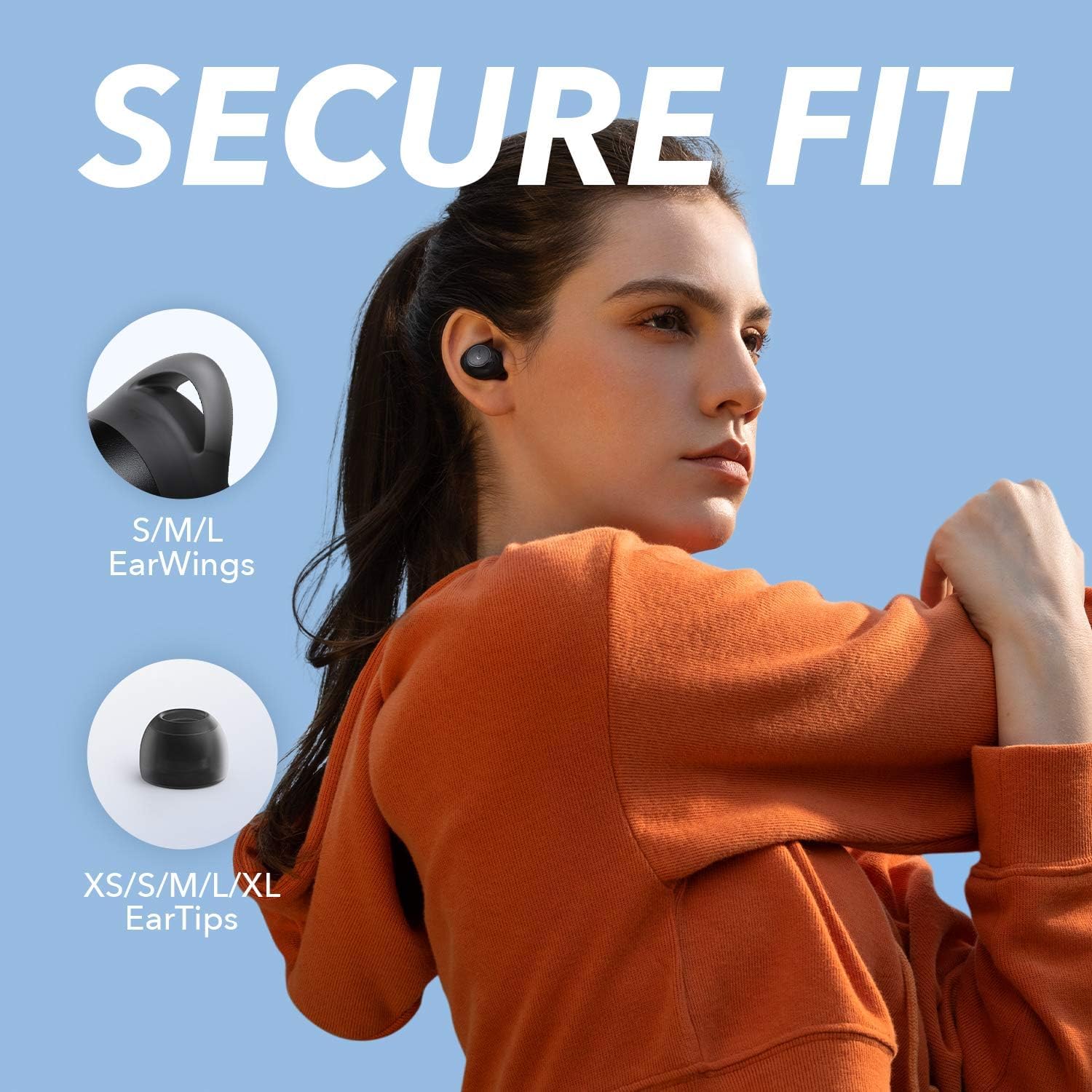 soundcore A1 In Ear Sport Bluetooth Kopfhörer, Wireless Earbuds mit Individuellem Sound, 35H Wiedergabe, Kabelloses Aufladen, USB-C Charging, IPX7 Wasserschutz, Tastensteuerung