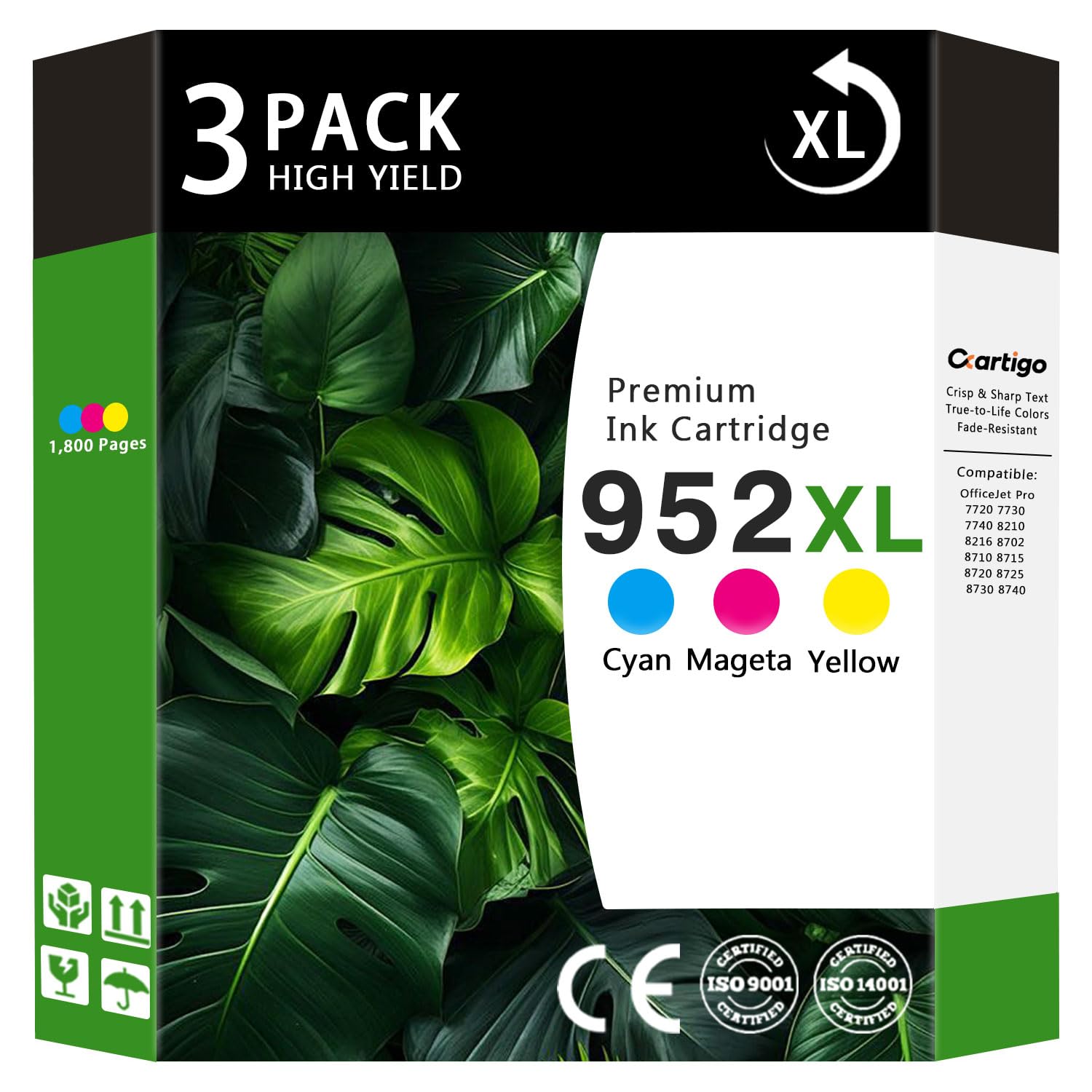 Photo 1 of 952XL Ink Cartridges Combo Pack Compatible for HP 952XL HP952 HP952XL Replacement for Officejet Pro 8710 7740 8720 8702 8210 7720 8700 8740 8216 8725 8200 Printers, 3-Pack Cyan Magenta Yellow