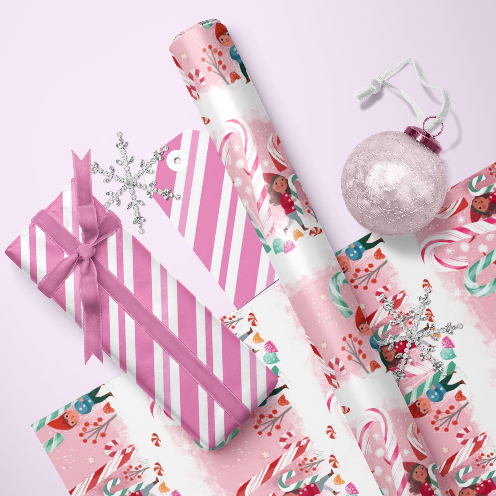 Snapklik.com : LeZakaa Christmas Pink Wrapping Paper Mini Roll For Kids