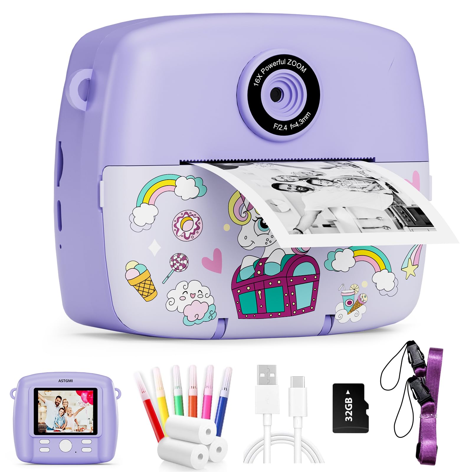 Fotocamera Istantanea Per Bambini Misilmp - Schermo 3.5 Pollici, 1080P, Con 32GB SD E 4 Rotoli Carta, Regalo Per 3-14 Anni - Foto 2