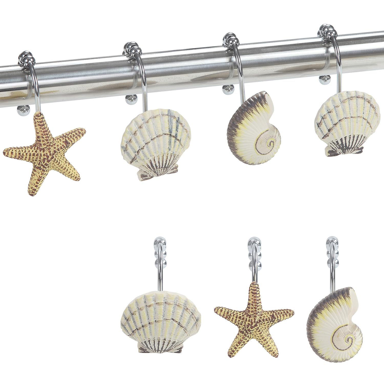 Crochets pour rideau de douche décoratifs thème mer lot de 12