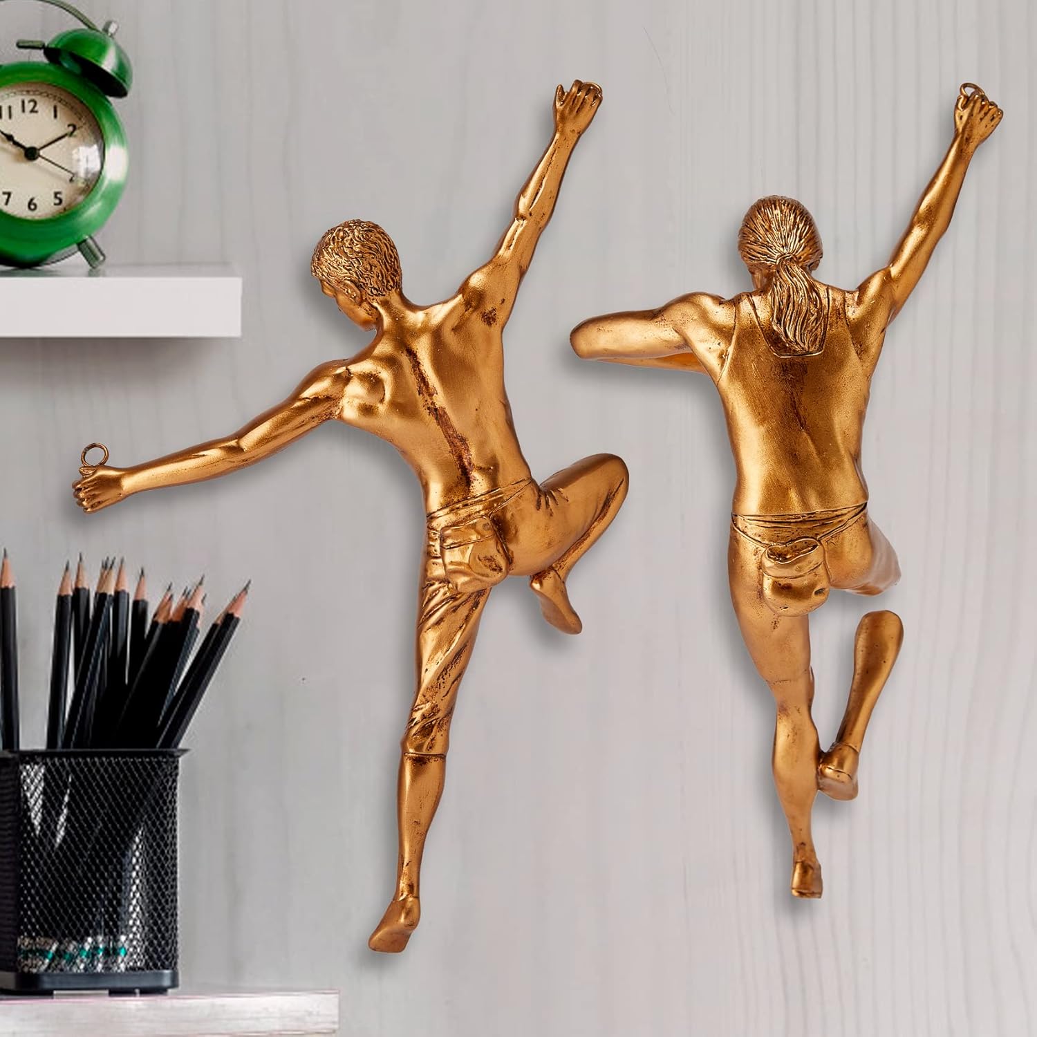 GUTE Tall Rock Climbing Wall Sculpture Figures, Wall Art Decor Sculpture (Set of 2) 11.5" - Man & Woman - Marathon Rappelling Perfect Bedroom Home Office Company Décor Gift, Sports & Outdoors