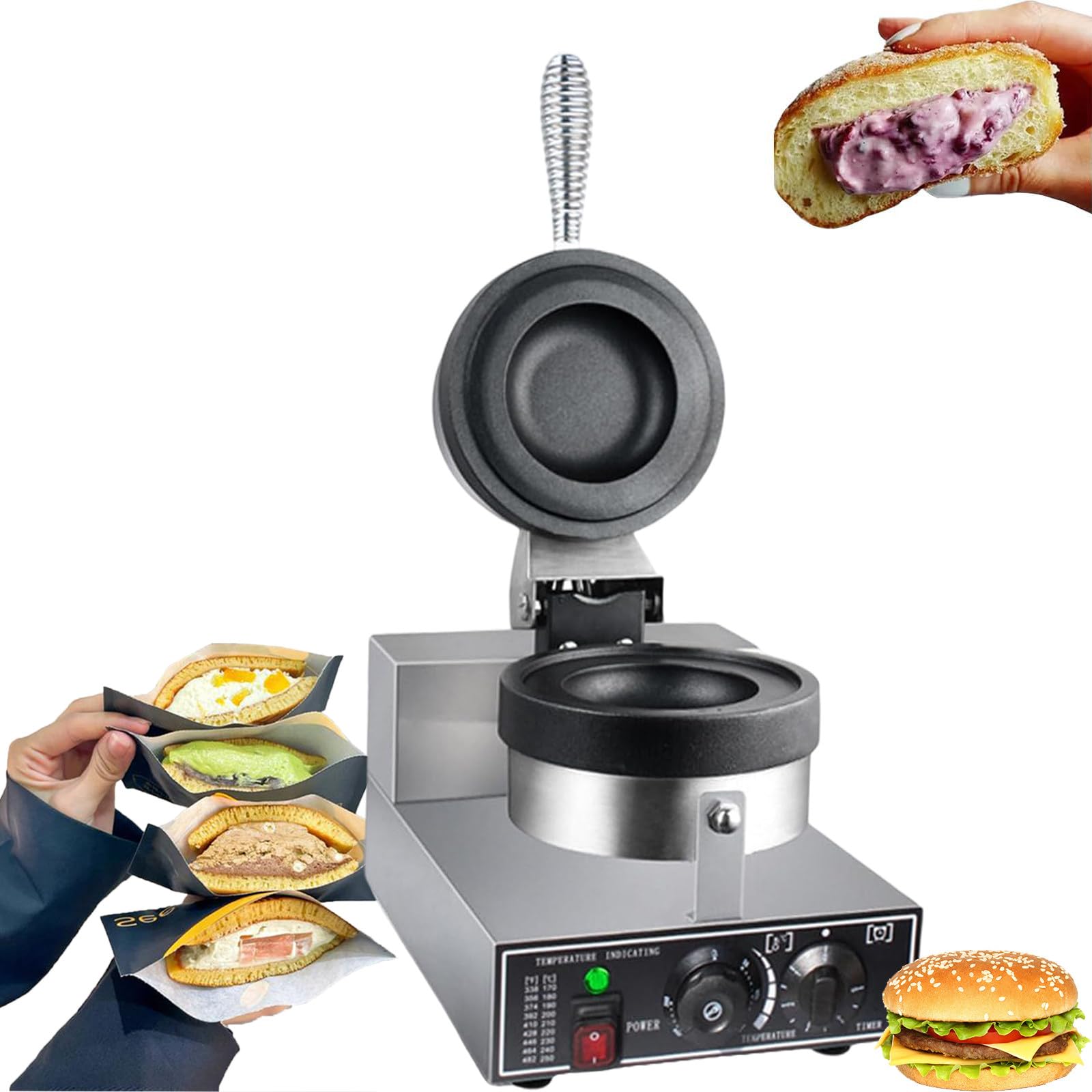 Elektryczna maszyna do robienia burgerów o mocy 1200 W, komercyjna nieprzywierająca prasa do hamburgerów, maszyna do burgerów do lodów, opiekacz do kanapek Panini dla gospodarstwa domowego (220V)