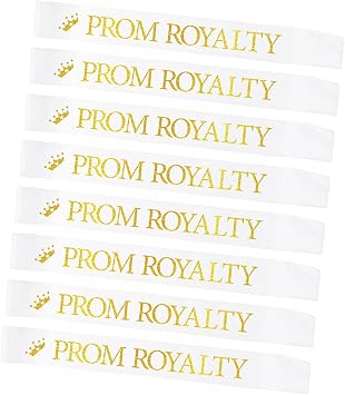 Prom Royalty Sash, Prom Royalty Sashes Set of 8 for Dance Graduation Party Cosplay Pageants Prom Party Accessories, White Gold