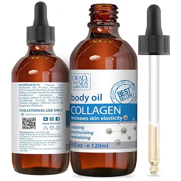Dead Sea Collection Body Oil for Dry Skin - Collagen & Vitamin E - Moisturizing & Nourishing, Anti-Aging & Skin Elasticity Support for Face 4 Fl. Oz Each