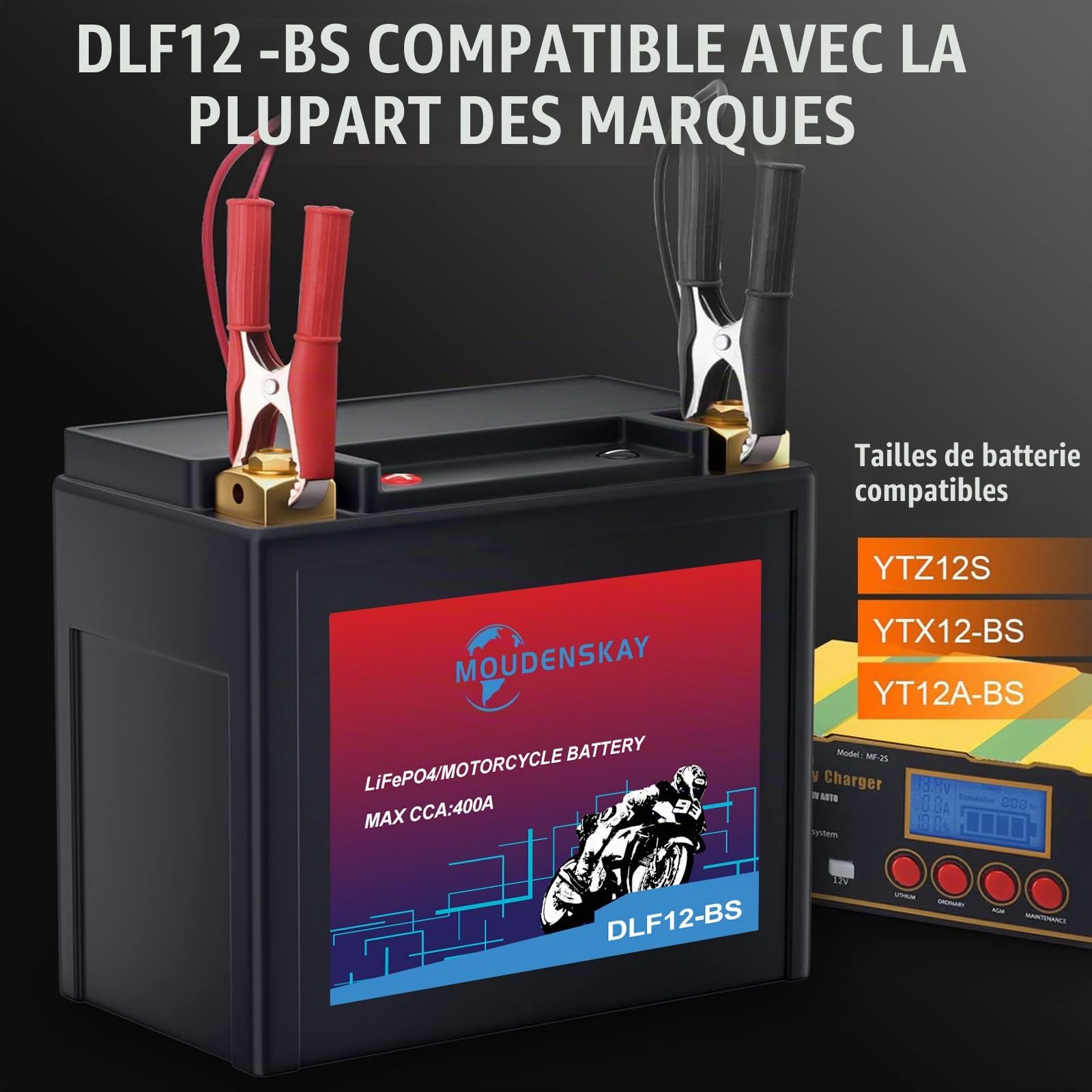 Batterie Lithium Moto 12V Lithium YTX12-BS 400CCA 6AH | LiFePO4 Batterie de démarrage moteur avec BMS pour motos,ATV,UTV,Scooter,Motoneige,4 Wheeler,et plus