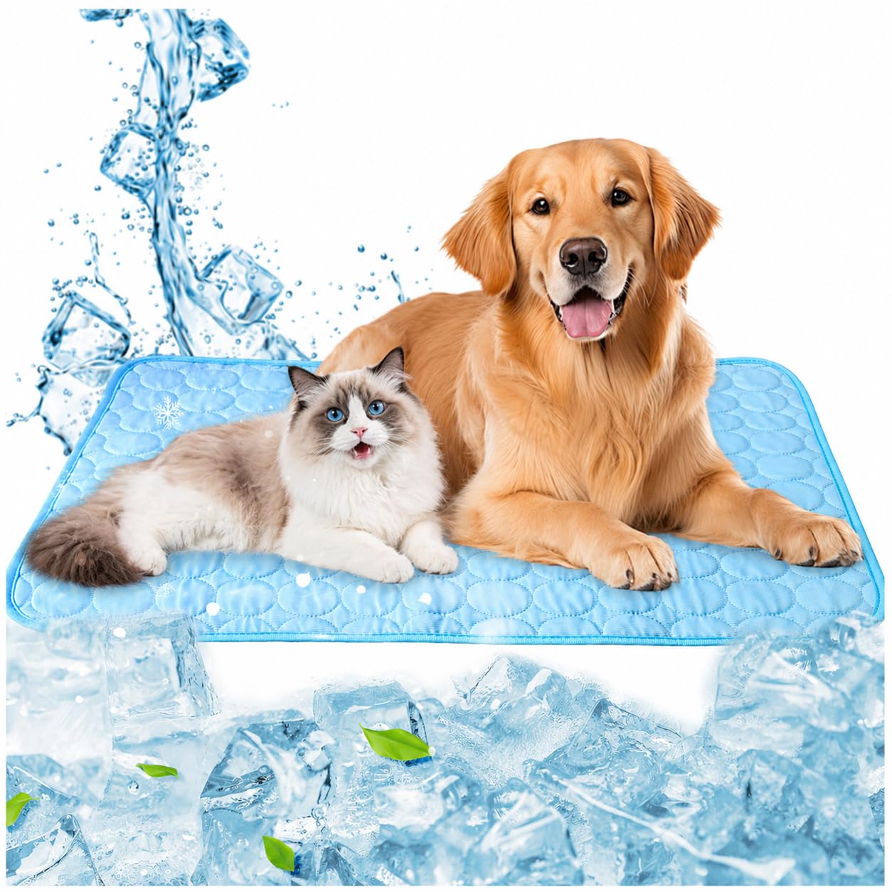 Tapis Rafraichissant Chien Chat 100x70CM XL Coussin Rafraîchissant pour Chien Grande Taille Tapis de Refroidissement en Soie Glacée Respirant Lavable Durable pour Animaux Été Bleu
