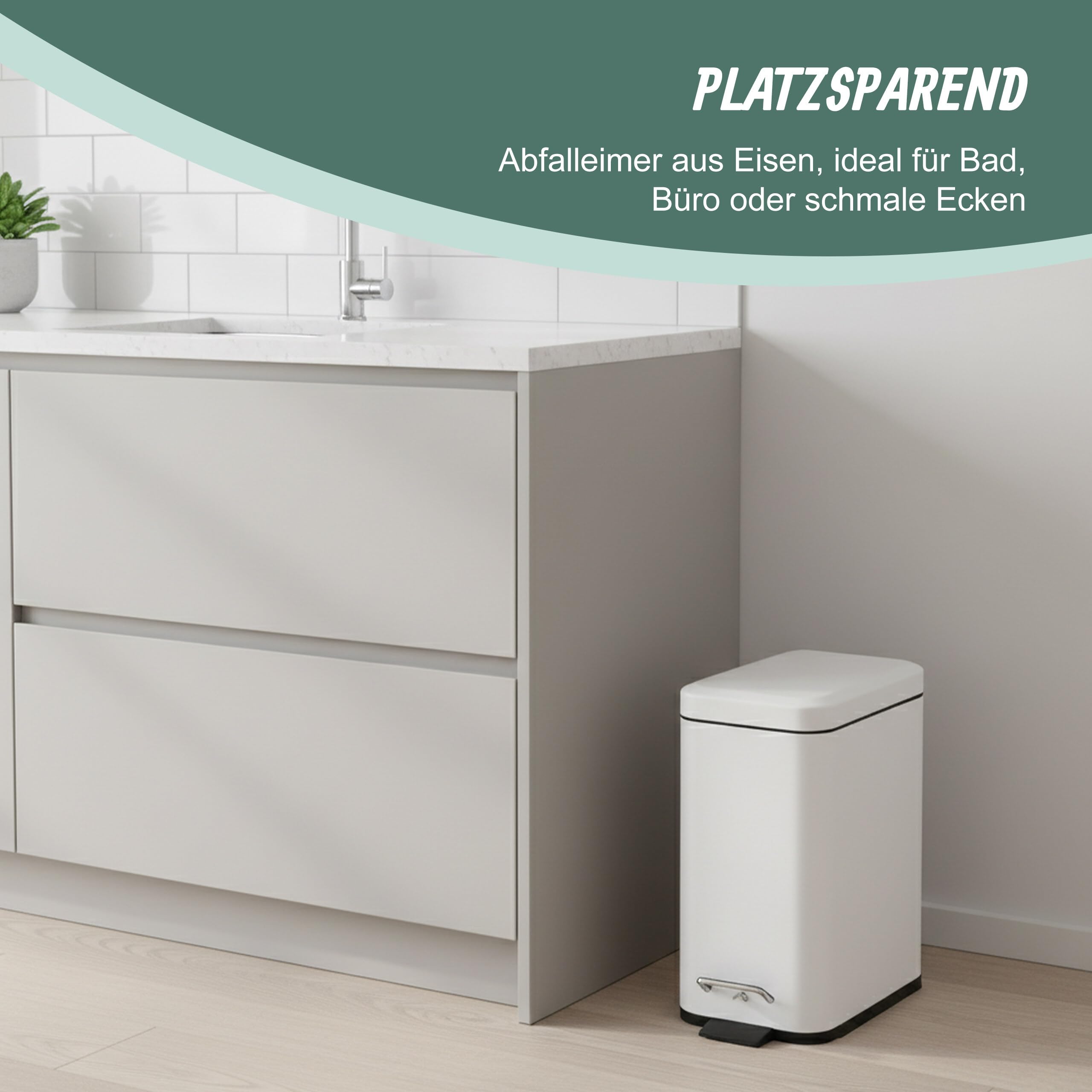 Relaxdays Mülleimer Bad, 5 Liter, Kosmetikeimer mit Soft-Close, Matte Optik, entnehmbarer Inneneimer, Treteimer, weiß