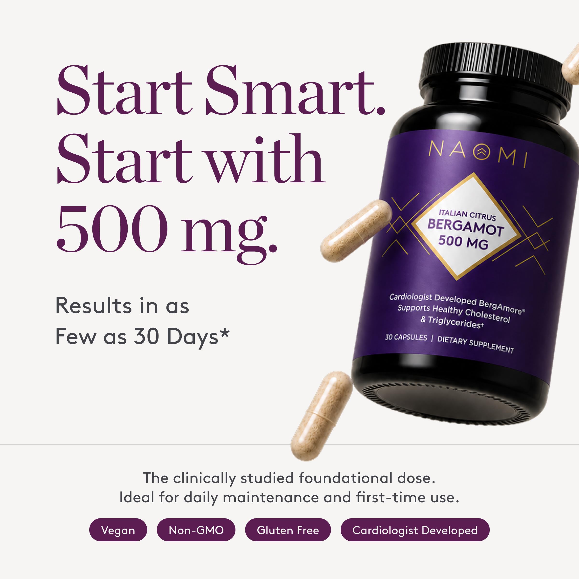 NAOMI Italian Citrus Bergamot 500mg - Supports Healthy Cholesterol & Triglyceride Levels Already in Normal Range - Patented BergAmore® Extract, 7 Key Polyphenols, 1-Capsule Daily, 30-Day Supply — Amazon image 6