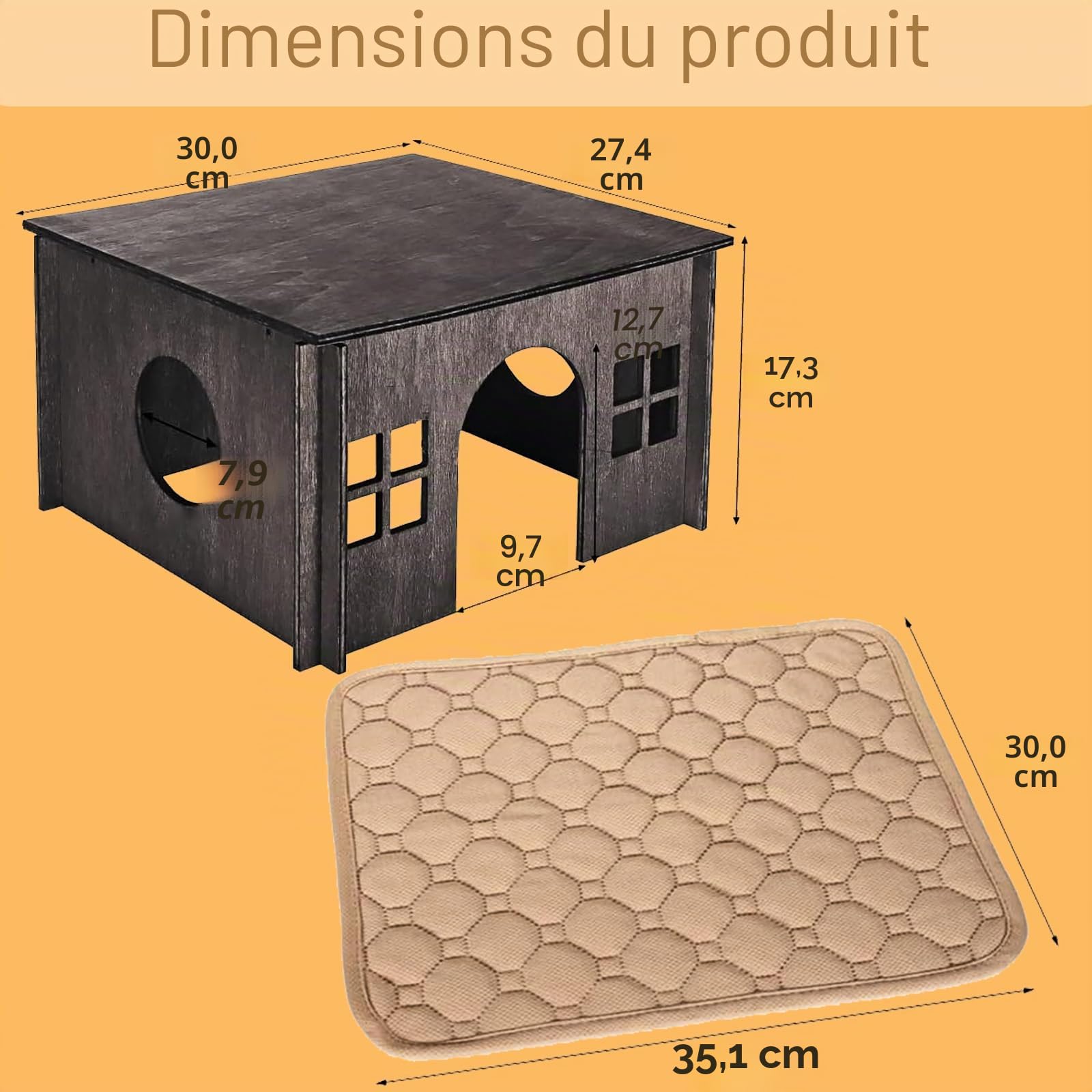 Maison pour Petits Animaux, Cabane en Bois Naturel avec Coussin pour Cochon d'Inde, Lapin Nain et Petits Rongeurs - Maisonnette, Cachette, Nid et Abri pour Petits Animaux d'Intérieur