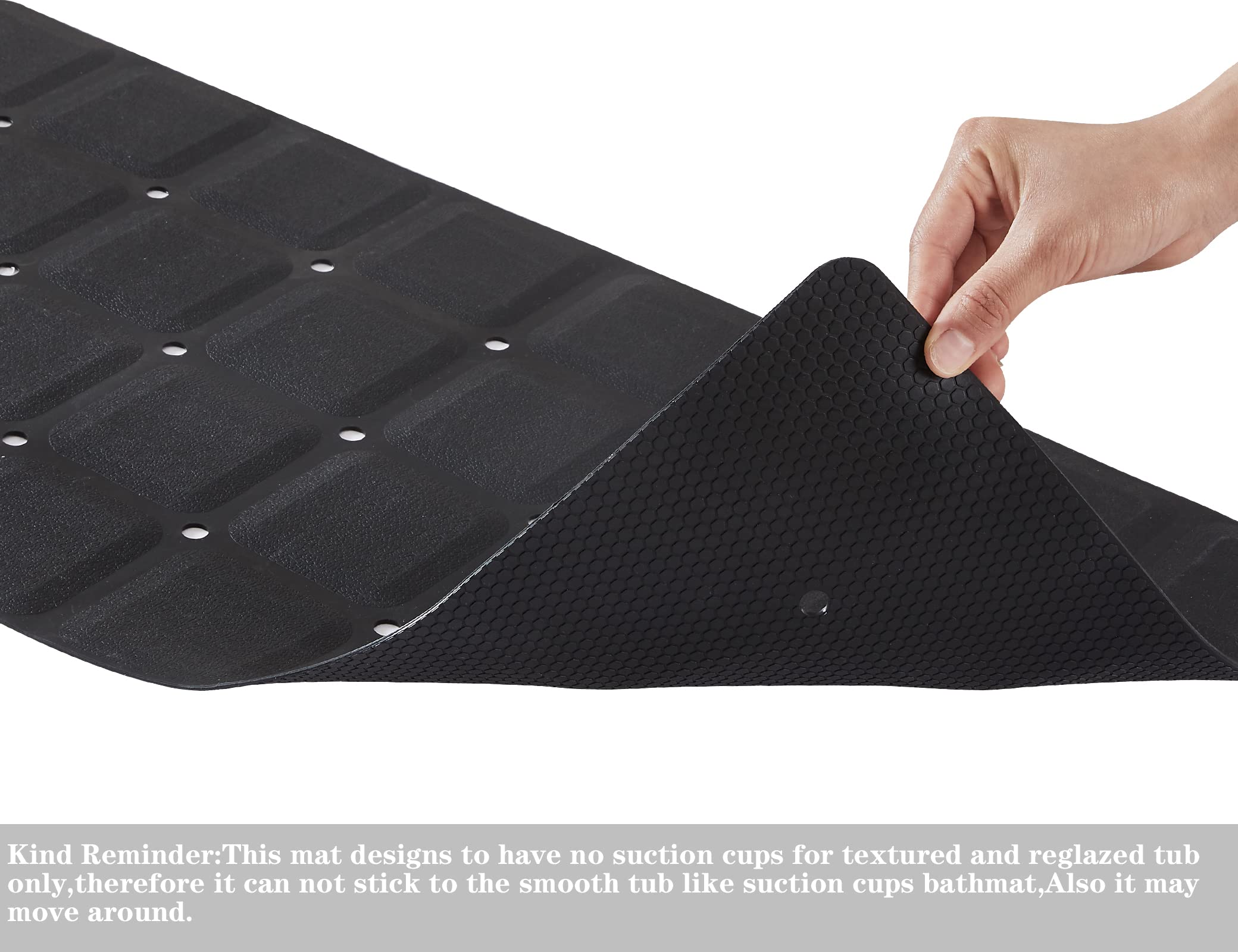 Webos Tappetino da bagno pieghevole antiscivolo in silicone per vasca da bagno, tappetino da doccia senza ventose, per vasca testurizzata e vasca rigenerata (pieghevole, nero, 71,1 x 35,6 cm)