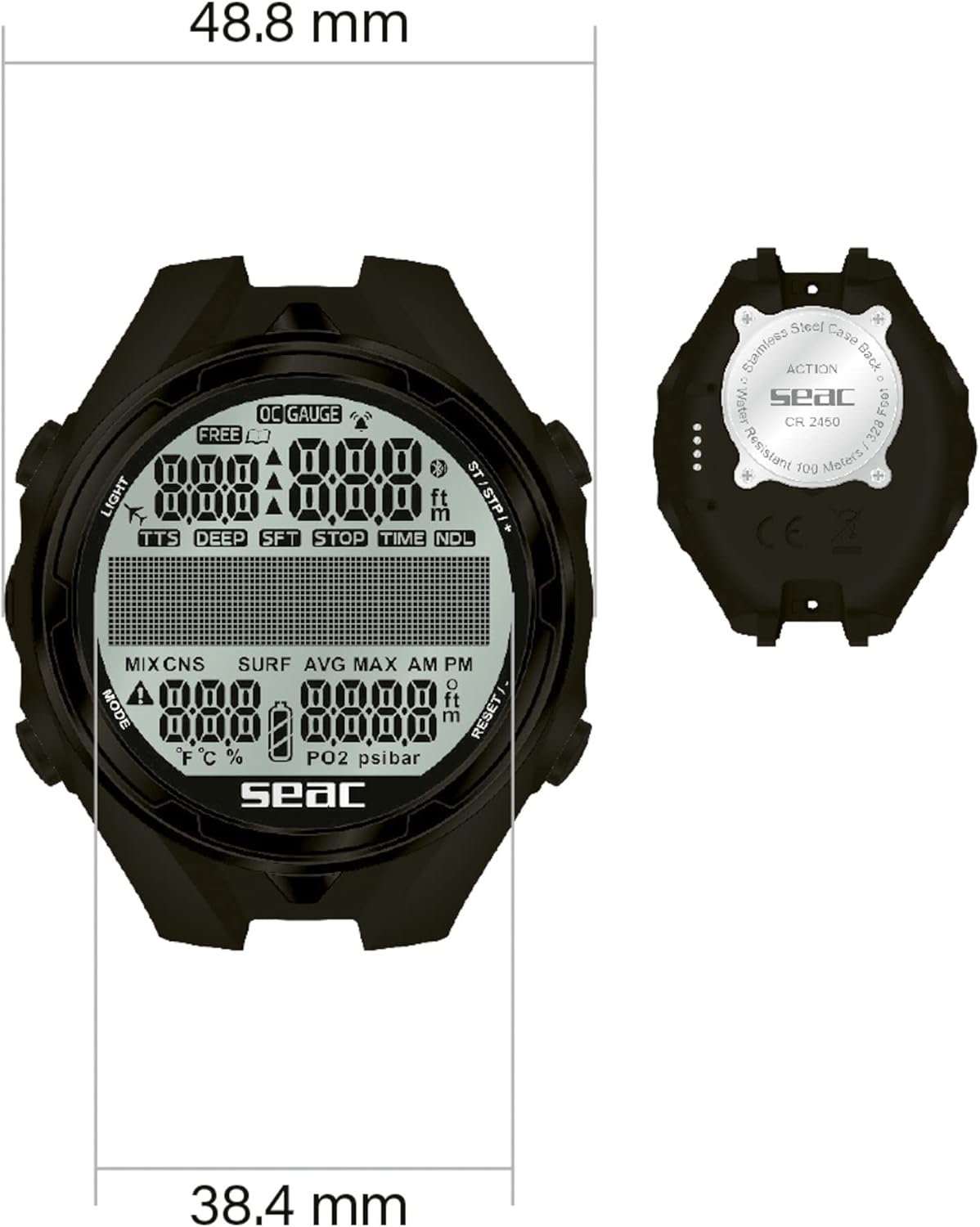SEAC Action HR Dive Computer display showing dive metrics