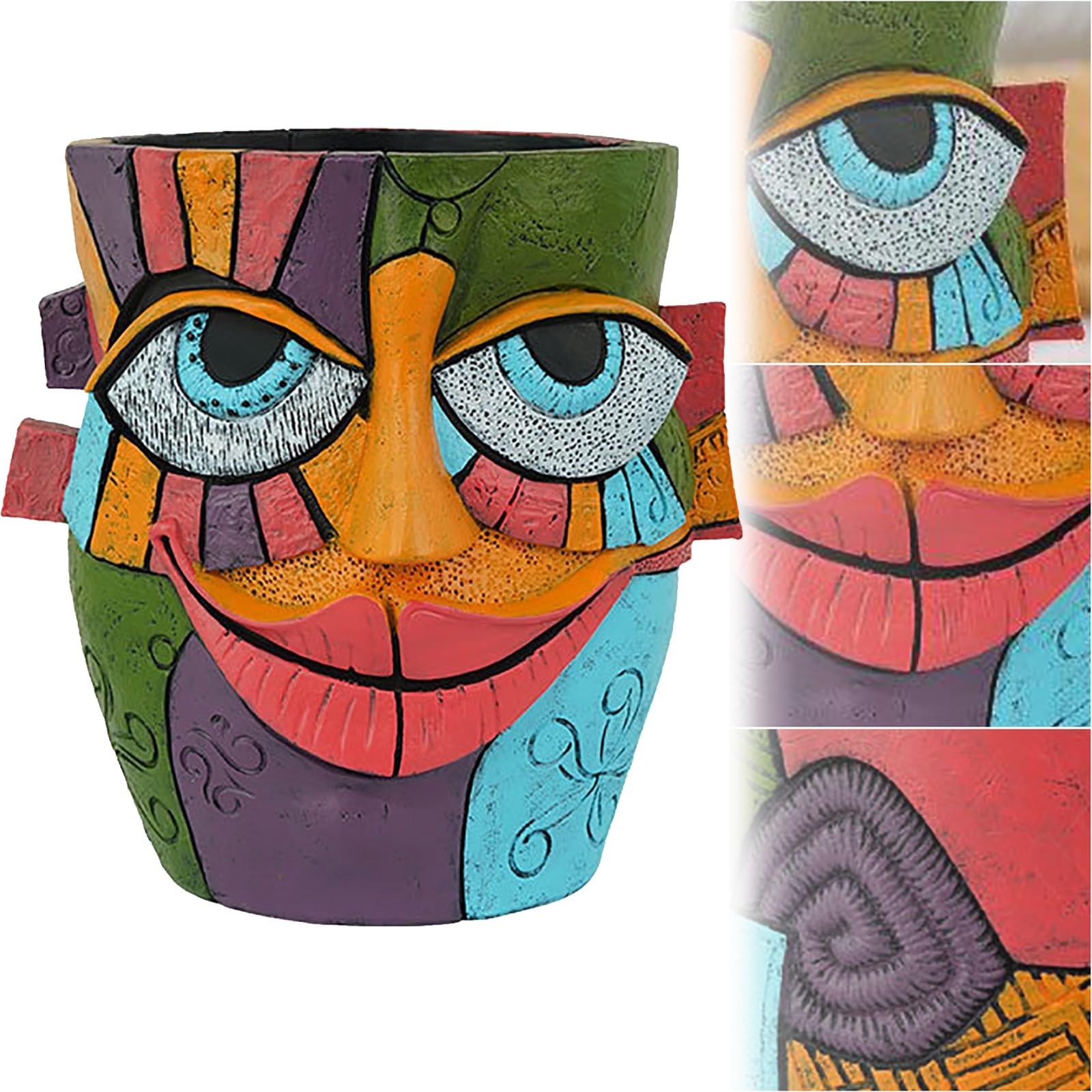 Abstract Face Vases Modern Vintage Flower Vase Resin Hand-Painted Head Flower Vase Home Decor Aesthetic Plant Pots(D)