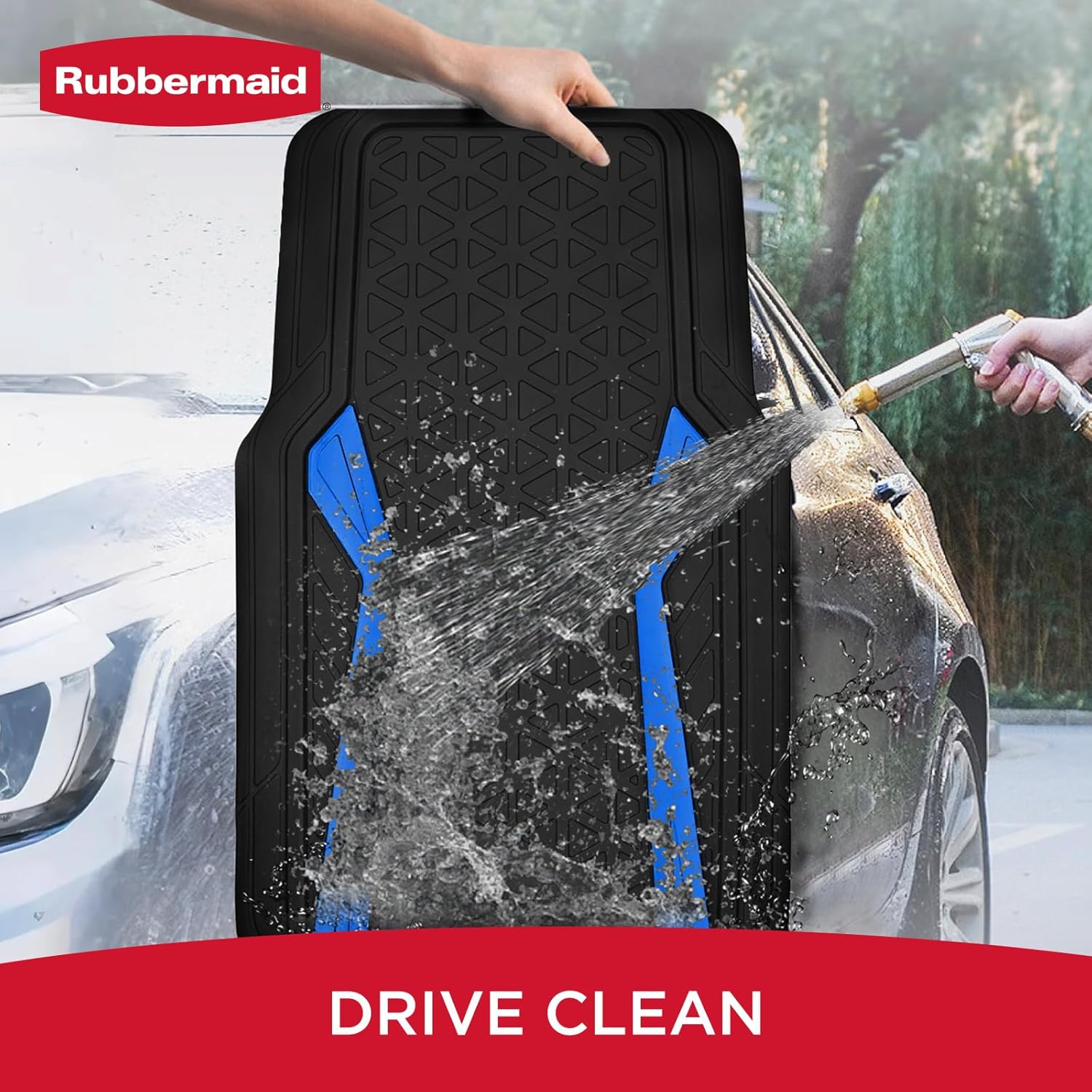 Rubbermaid Car Floor Mats Full Set, Premium Heavy Duty All-Weather Car Mats– Rugged Rubber with Brushed Aluminum Inserts, Universal Trim-to-Fit, Anti-Slip Backing for Cars, SUVs, Trucks & Vans - Blue - Image 6