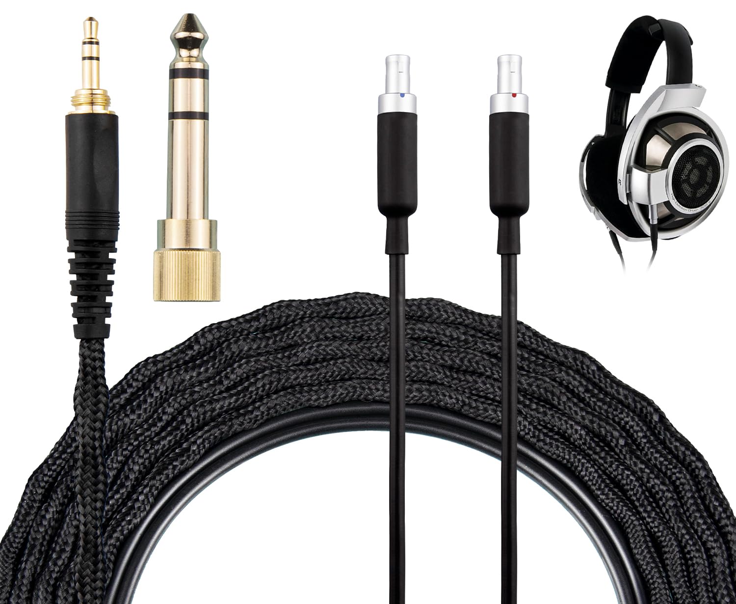 SOULWIT Kopfhörer Kabel für Sennheiser HD800/HD800S/HD820, Ersatzkabel mit Nylongeflecht, 6N OCC + versilbertes OCC, 3 m, 3,5-mm-Stecker und 6,35-mm-Adapter