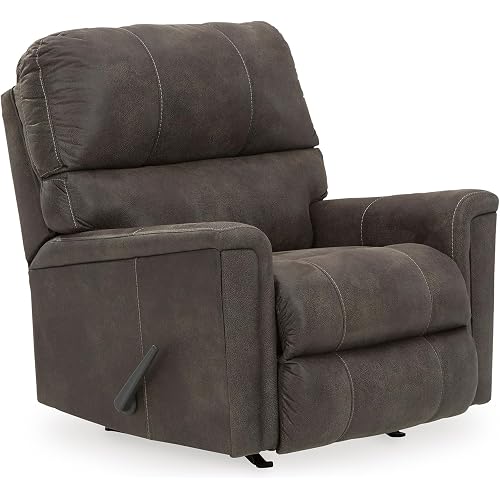 Signature Design by Ashley Navi Traditional Faux Leather Manual Rocker Recliner, Gray