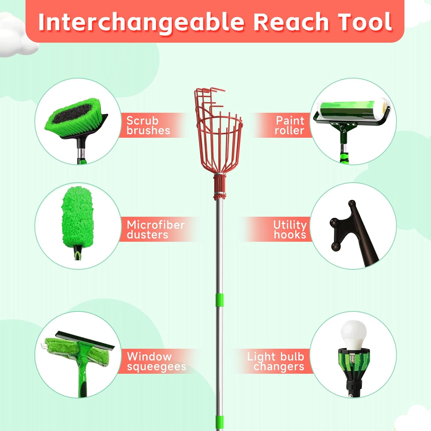 Fruit Picker, 13 FT Adjustable Long Handle Apple Picker Pole with Basket, Fruit Tree Picker for Apple Lemon Orange Mango Avocado Fruit Mango Picking