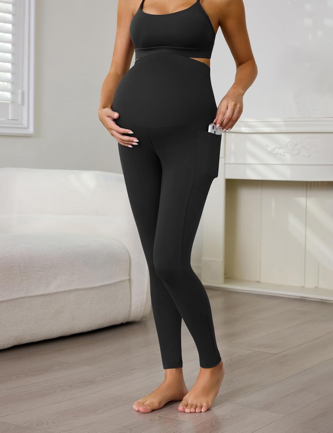 Buttergene 3 Pack Women's Maternity Leggings with Pockets Over The Belly Maternity Yoga Pants Pregnancy Leggings - Image 3